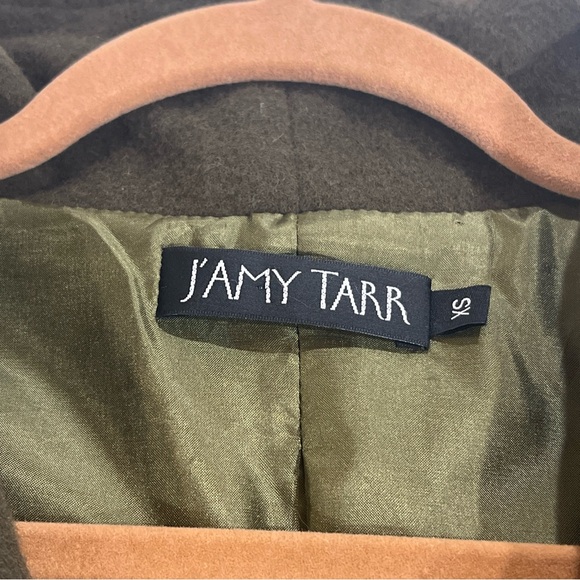 J’Amy Tarr Green Wool and Black Leather Funnel Neck Jacket size XS - Picture 2 of 9